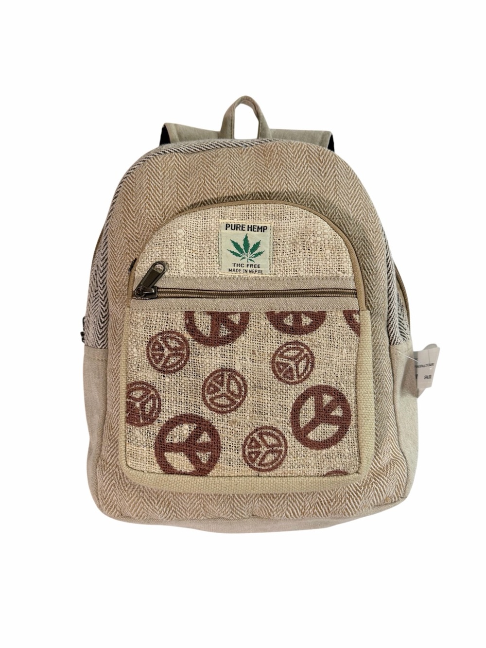 Boho Beige & Brown Peace Sign Backpack